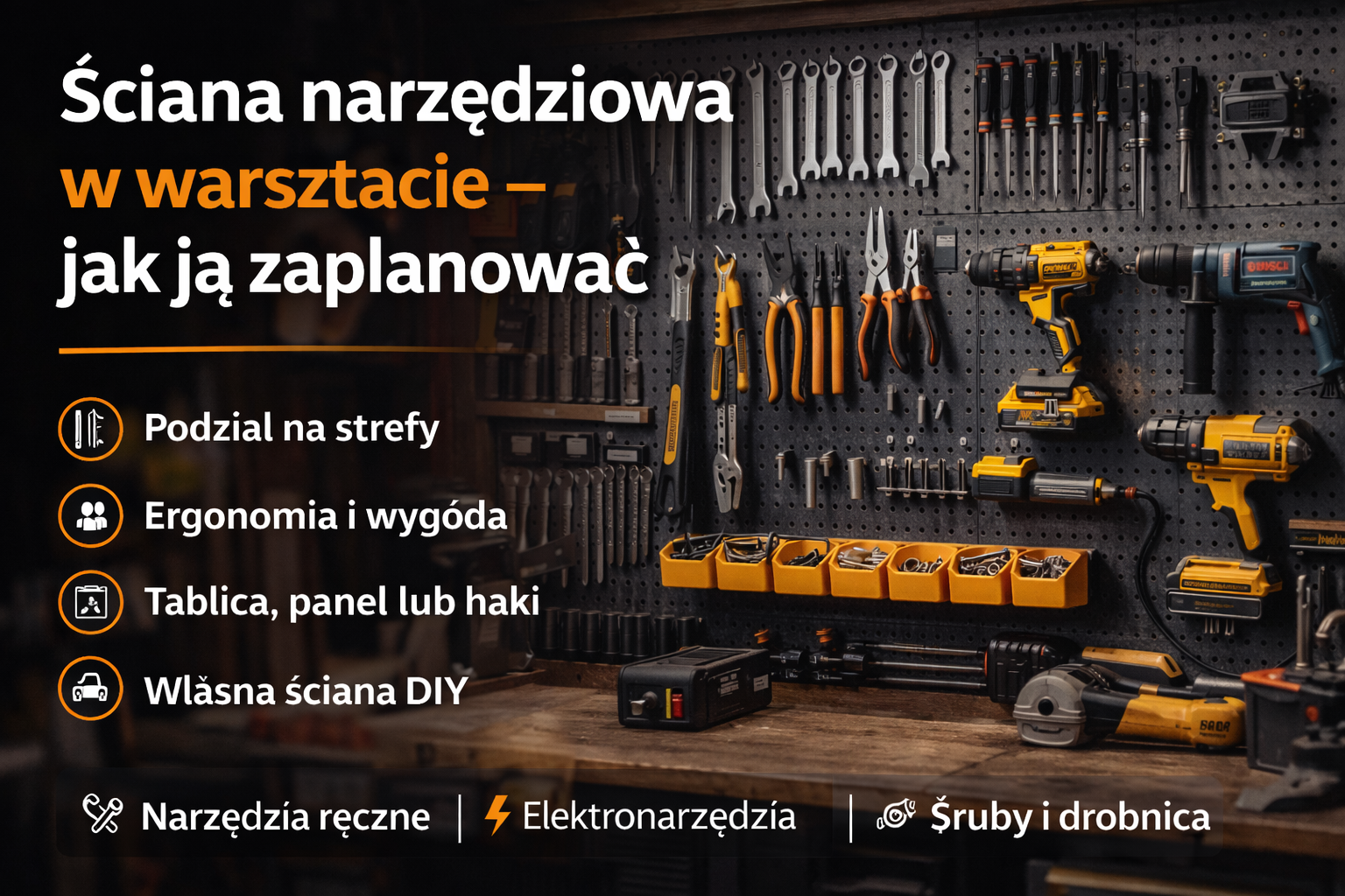 Ściana narzędziowa w warsztacie